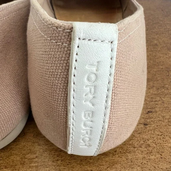 Tory Burch Canvas Beige Red Slip On Shoes 9 - Picture 5 of 8